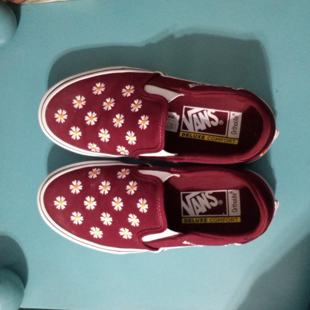 Red Vans with White Daisies